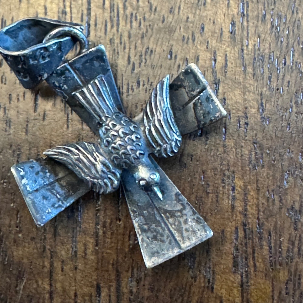 Vintage Mexico Sterling Silver Dove Cross Pendant Unisex Silver Artisan Bird